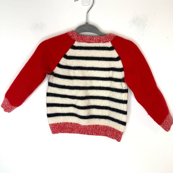 Baby Boden Striped Wool Sweater With Buttons In Red Navy Size 6-12 Months - Picture 5 of 8